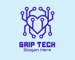 Tech Heart Circuit Board logo design