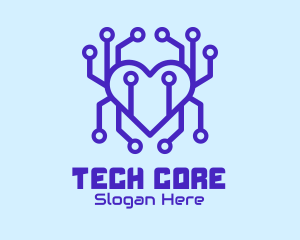 Tech Heart Circuit Board logo design