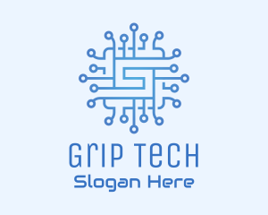 Blue Tech Processor Circuit logo design