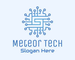 Blue Tech Processor Circuit logo design