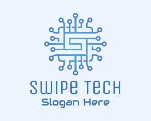 Blue Tech Processor Circuit logo design