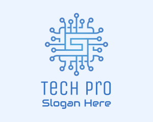 Blue Tech Processor Circuit logo design