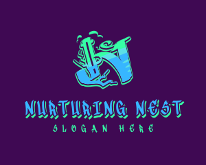 Neon Graffiti Letter N logo design