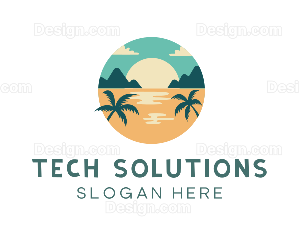 Beach Sunset Palm Tree Logo