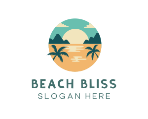 Beach Sunset Palm Tree logo design