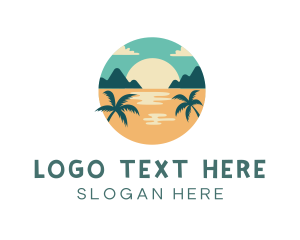 Beach Sunset Palm Tree logo