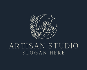 Floral Crescent Moon logo design