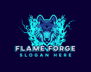 Fire Wolf Dog logo design