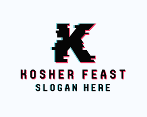 Tech Glitch Letter K  logo design