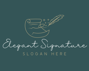 Scroll Quill Feather logo design