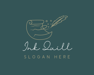 Scroll Quill Feather logo design