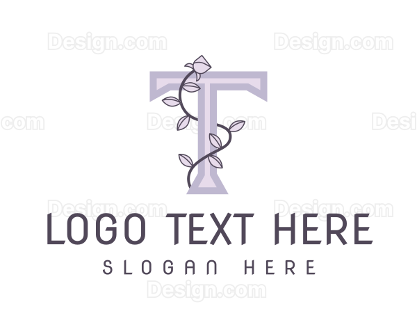 Vine Leaves Letter T Logo