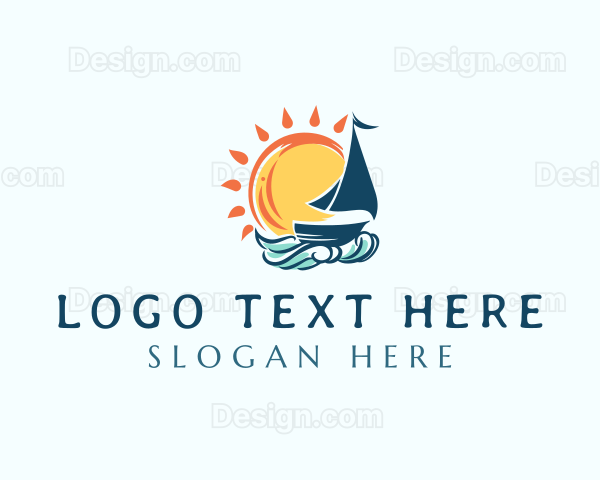 Sail Boat Ocean Wave Logo