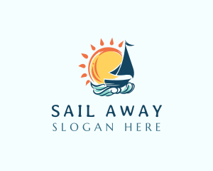 Sail Boat Ocean Wave logo design