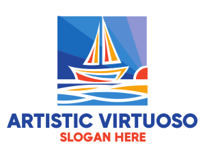 Sunrise Sailboat Boat Painting logo design