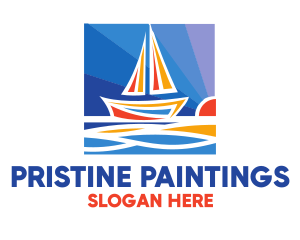 Sunrise Sailboat Boat Painting logo design