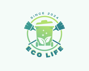 Eco Broom Trash Bin logo design