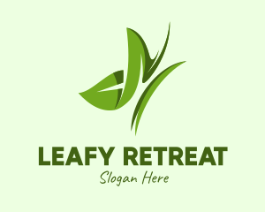 Green Leaf Butterfly logo design