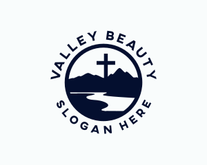 Christian Cross Mountain Valley logo design