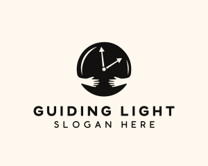 Clock Hugging Hands logo design