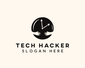 Clock Hugging Hands logo design