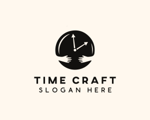 Clock Hugging Hands logo design