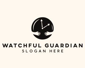 Clock Hugging Hands logo design