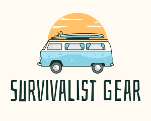 Sunset Camper Van Surf Trip logo design