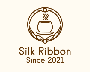 Hot Coffee Cup Ribbon Badge logo design