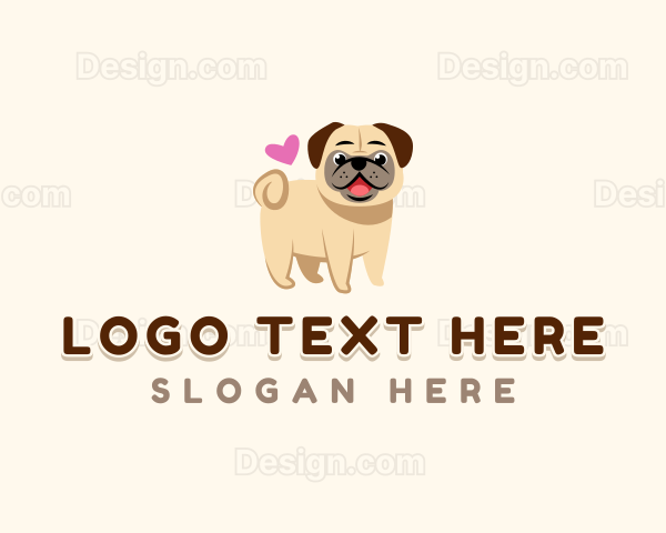 Cute Pug Pet Love Logo