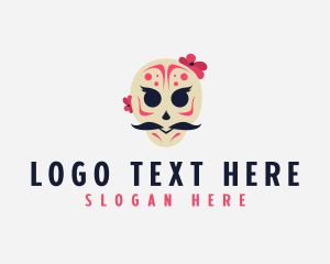 Mexican Moustache Skull logo