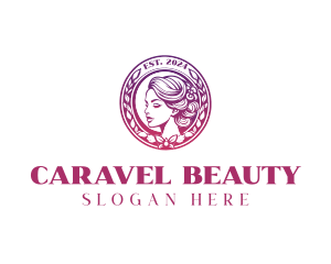 Beauty Woman Wreath Emblem logo design