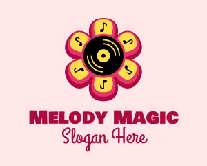 Flower Vinyl Record  logo design