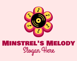 Flower Vinyl Record  logo design