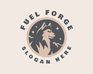 Starry Night Moon Wolf logo design