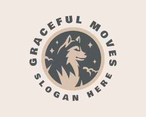 Starry Night Moon Wolf logo design