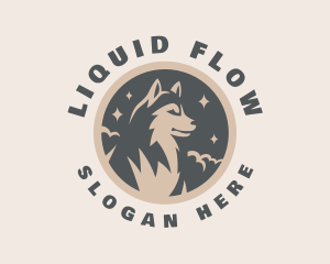 Starry Night Moon Wolf logo design