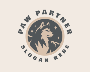 Starry Night Moon Wolf logo design