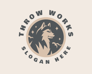 Starry Night Moon Wolf logo design