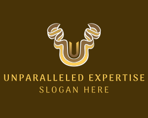 Gold Ribbon Letter U logo design