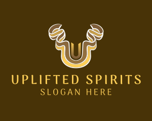 Gold Ribbon Letter U logo design