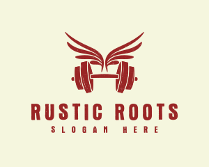 Wings Barbell Rustic logo design