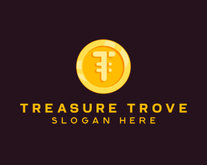 Gold Coin Letter T logo design