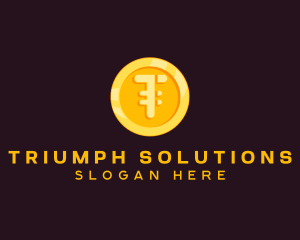 Gold Coin Letter T logo design