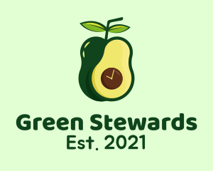 Green Avocado Clock logo design