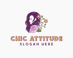 Woman Floral Hair logo design