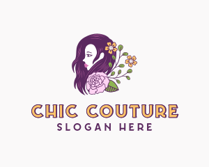 Woman Floral Hair logo design