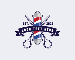 Barber Pole Scissors Haircut logo