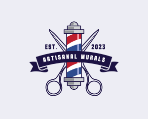 Barber Pole Scissors Haircut logo design