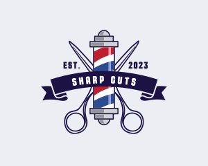 Barber Pole Scissors Haircut logo design